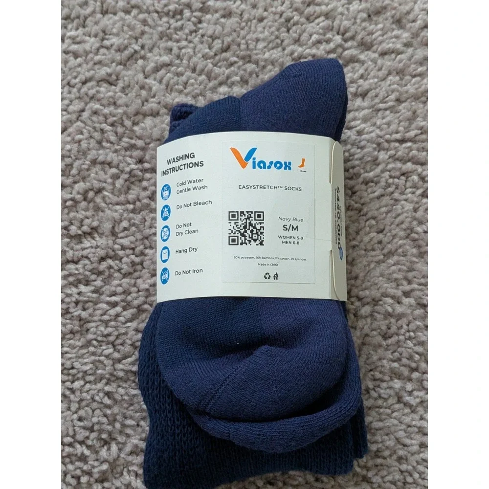 Viasox Easystretch Socks Navy Blue S/M Mens 6-8 Womens 5-9 Knee High NWT